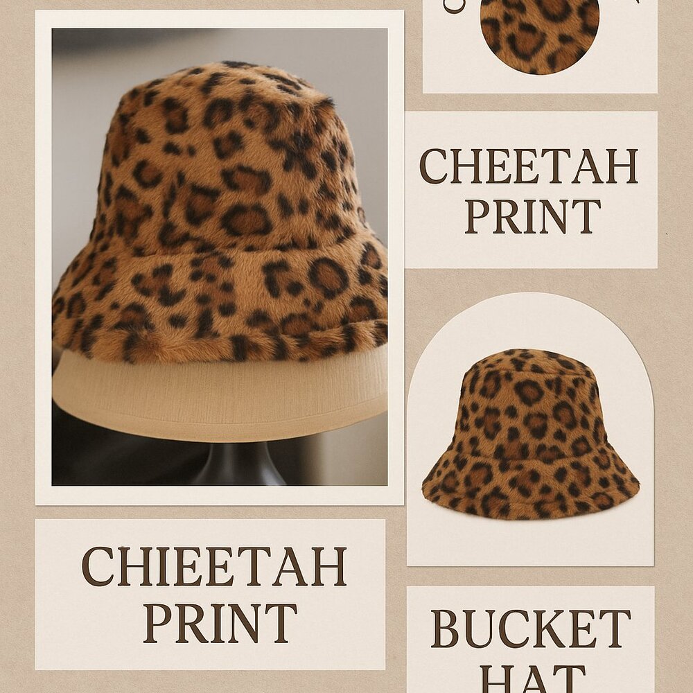Fuzzy Cheetah Print Faux Fur Bucket Hat NWT | Leopard Print Winter Hat | - Picture 3 of 3